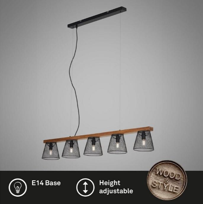 Briloner Taunus 4077-055 Hanglamp 5xE14 Hout Zwart/Bruin NEW, Modern retro, Nieuw, Ophalen of Verzenden, 75 cm of meer