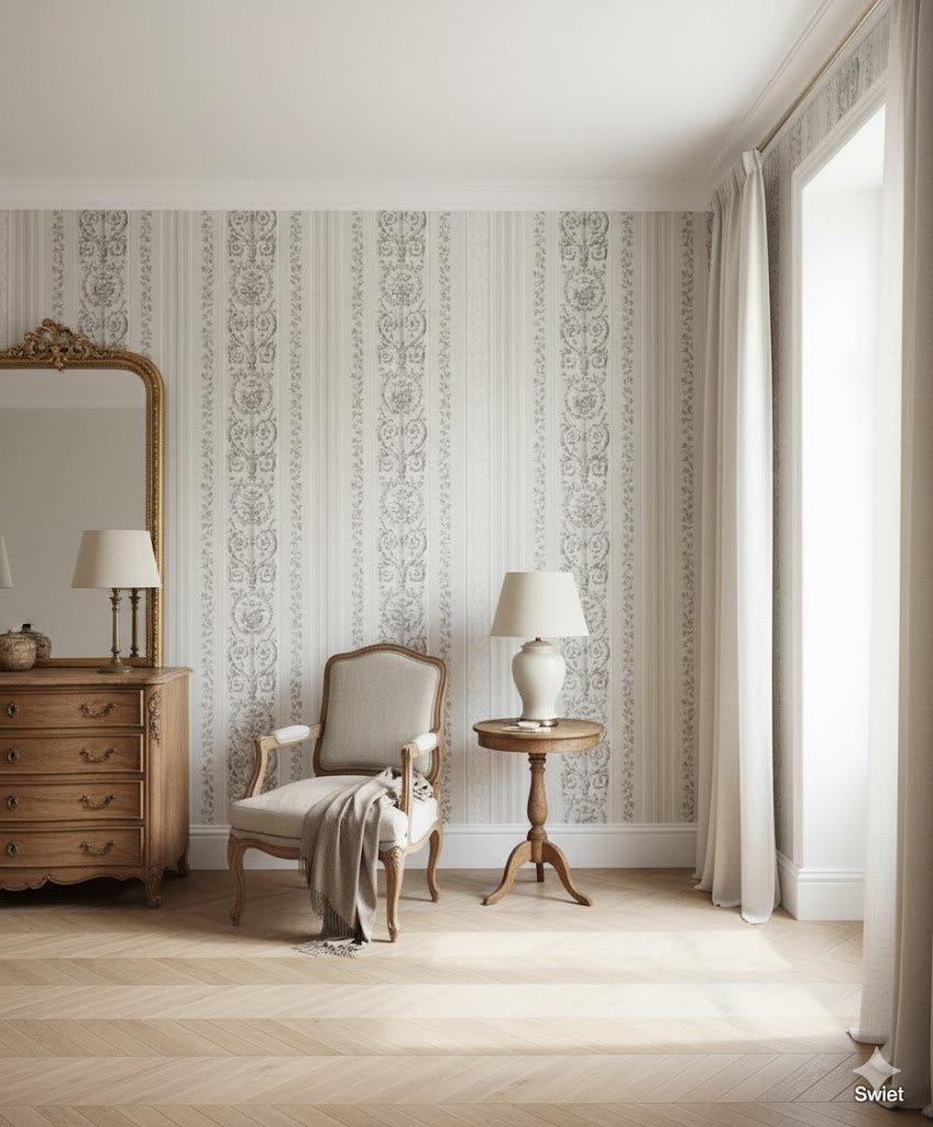 7160 grijs barok vintage behang jaren 50 elegant swiet, Huis en Inrichting, Stoffering | Behang, Ophalen of Verzenden, Minder dan 10 m²