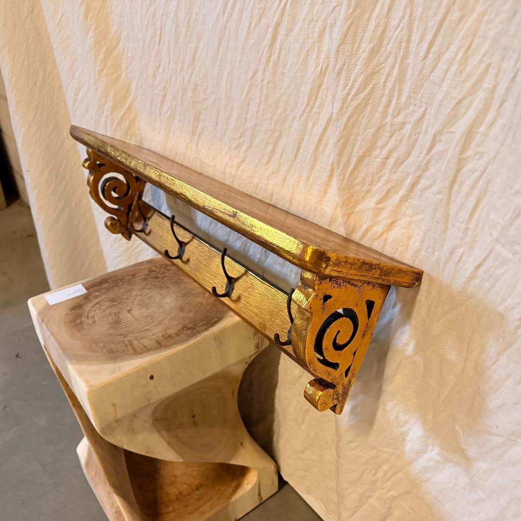 Brocante houten kapstok  - 75 cm – goud - bij TTM Wonen, Huis en Inrichting, Woonaccessoires | Kapstokken, Wandkapstok, TTM Wonen, Meubels – (Perzische) Tapijten en Woonaccessoires