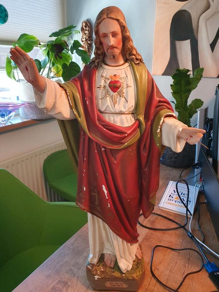 Vintage Jezusbeeld Heilig Hart - Jaren '50 - 70cm, Antiek en Kunst, Antiek | Religie, Ophalen