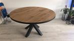 Ronde massieve eiken eettafel met zwart metalen onderstel, Overige houtsoorten, Rond, Ophalen of Verzenden, Zo goed als nieuw