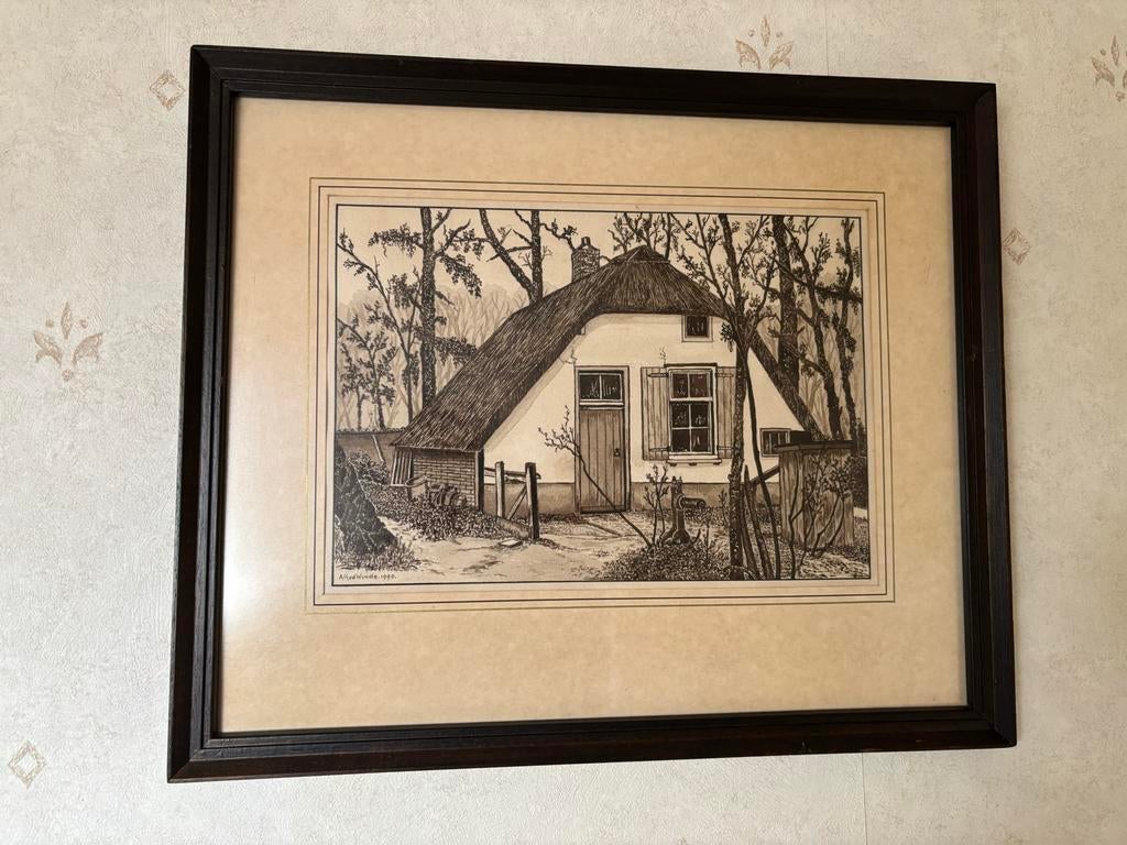Ingelijste tekening van A.H. van der Woude, 1990, Antiek en Kunst, Ophalen of Verzenden