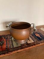 Koperen plantenbak met Delfts blauwe handvatten, Tuin en Terras, Bloempotten, Gebruikt, Rond, Binnen, Ophalen of Verzenden