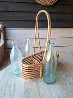 3 oude Franse limonade flessen met houten rack., Antiek en Kunst, Ophalen of Verzenden