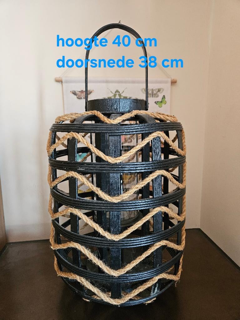4x verschillende: Lantaarn, windlicht, vaas, mand (melkkan), Huis en Inrichting, Woonaccessoires | Kandelaars en Kaarsen, Ophalen