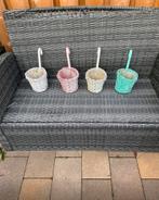 4x dezelfde rieten bloempotten hangertjes. (Verkleurd), Overige materialen, Gebruikt, Rond, Ophalen of Verzenden