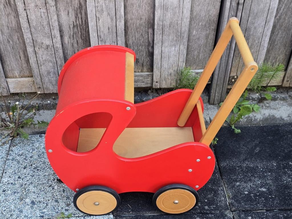 Houten poppenwagen rood - Klassiek speelgoed, Ophalen