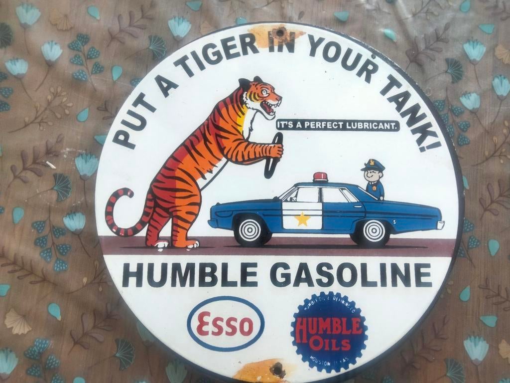 Emaille reclamebord esso put a tiger in your tank, Ophalen of Verzenden