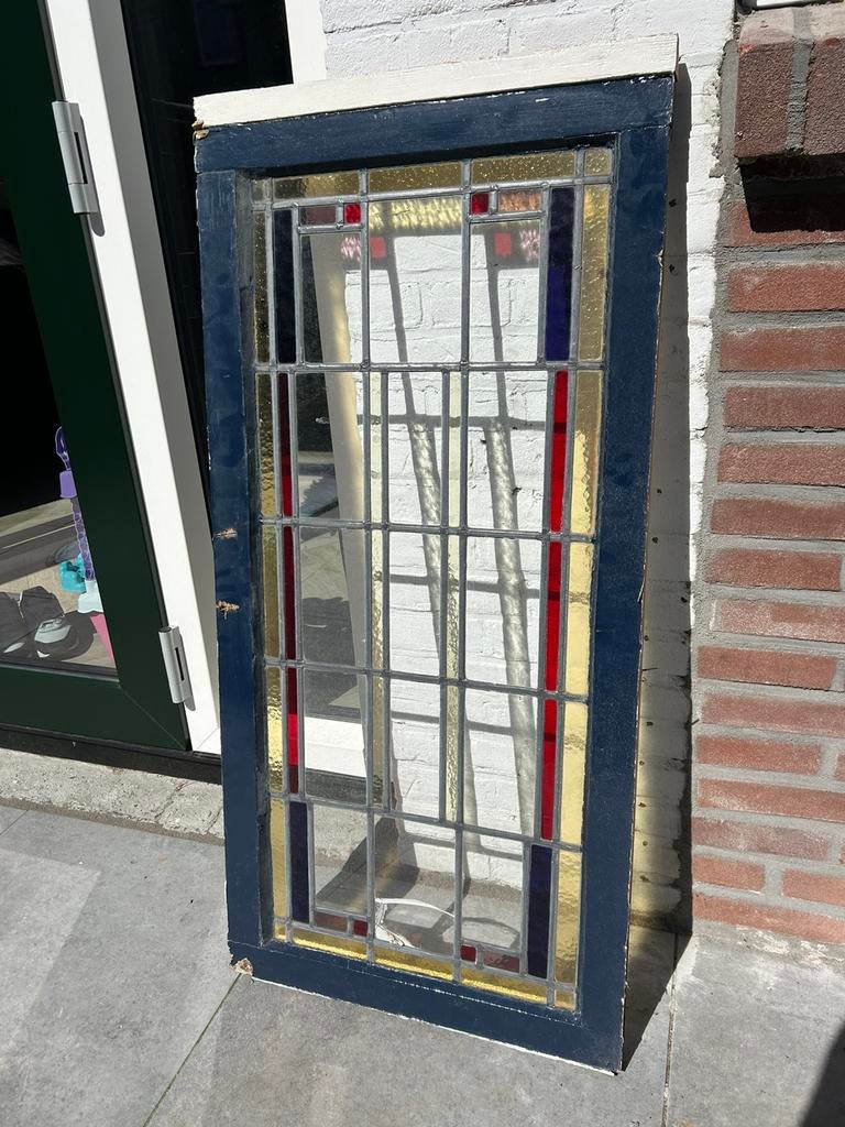 Glas in lood 103 x 43 cm, Doe-het-zelf en Verbouw, Glas en Ramen, Ophalen, Gebruikt, Minder dan 80 cm, Glas in lood