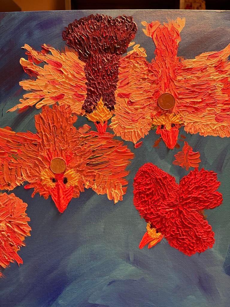 Feestje? Kleurrijk schilderij met textuur, Ophalen of Verzenden