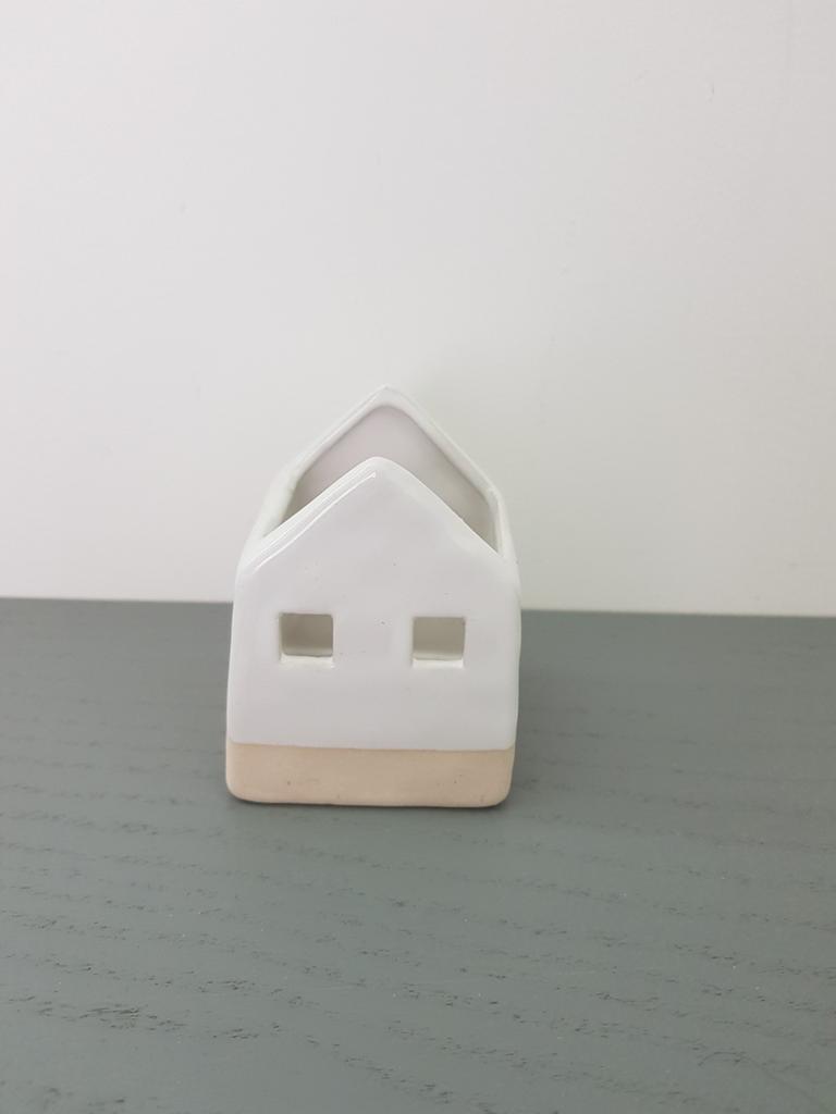 Huisje - waxinelichthouder, Overige materialen, Wit, Ophalen of Verzenden, Zo goed als nieuw