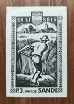 Exlibris P.J. van de Sande (kerk, zeis, boer, dorpsgezicht, Ophalen of Verzenden