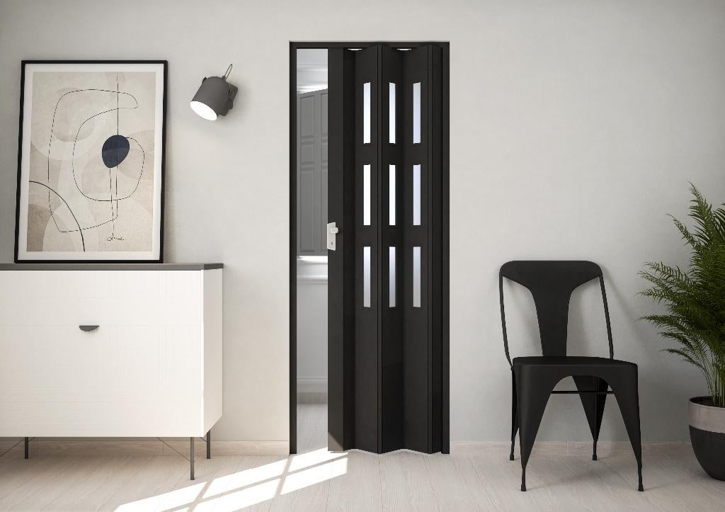 NU!! Fortesrl Maya zwarte vouwdeur met glas BxH 83x214 cm, 200 cm of meer, Zwart, Nieuw, 50 tot 100 cm