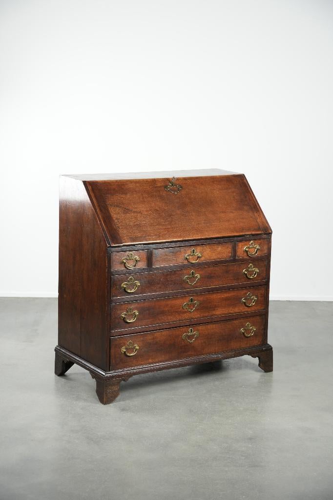 Engelse antieke secretaire uit de 18e eeuw, eikenhout, Ophalen