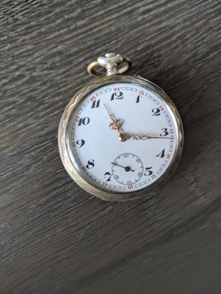 Antiek zilveren zakhorloge  Remontoir Cylindre 6 Rubis, Ophalen of Verzenden, Zilver, Overige merken