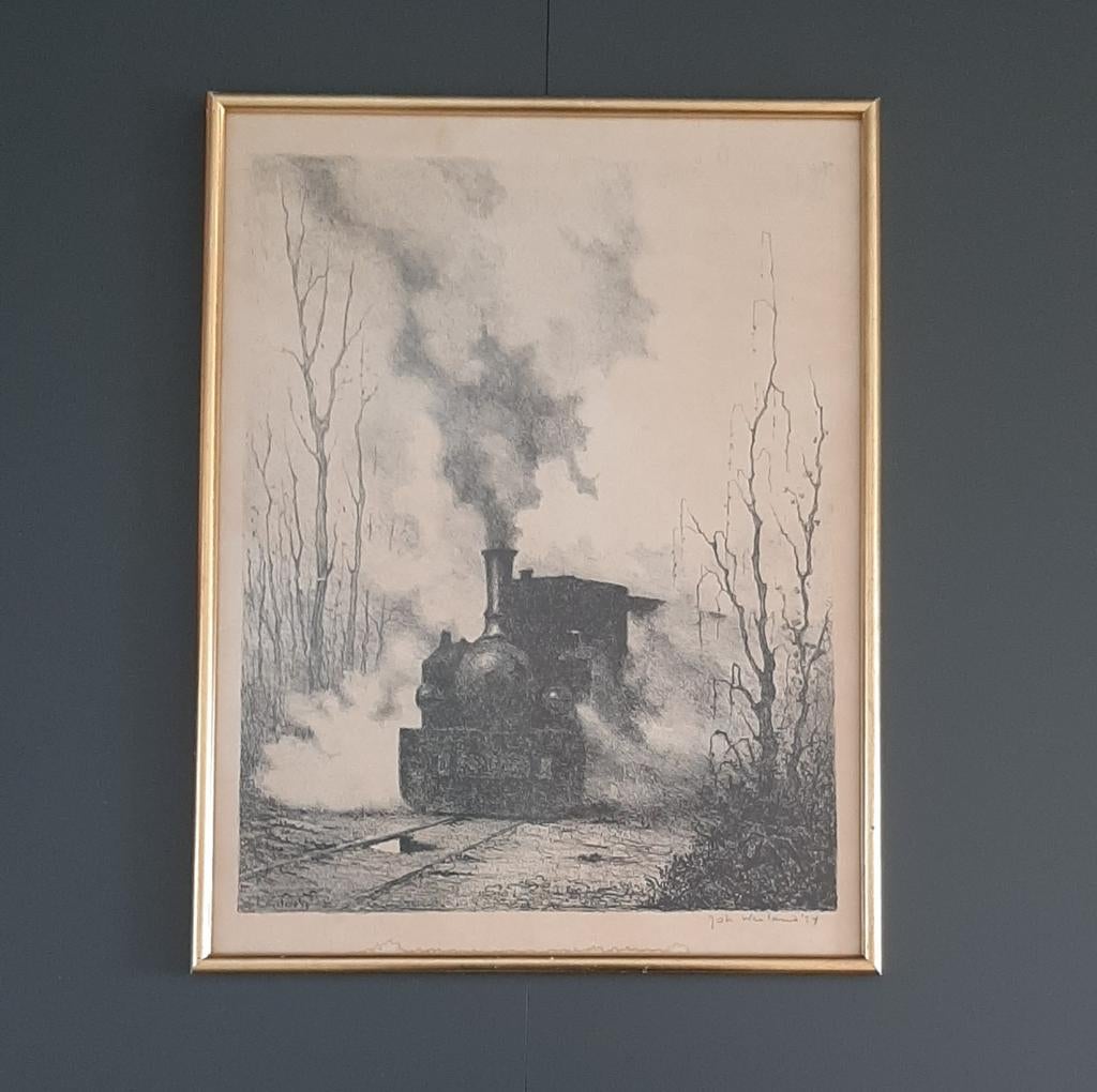 Litho Johan Weiland 1954 Stoomlocomotief, Antiek en Kunst, Ophalen of Verzenden