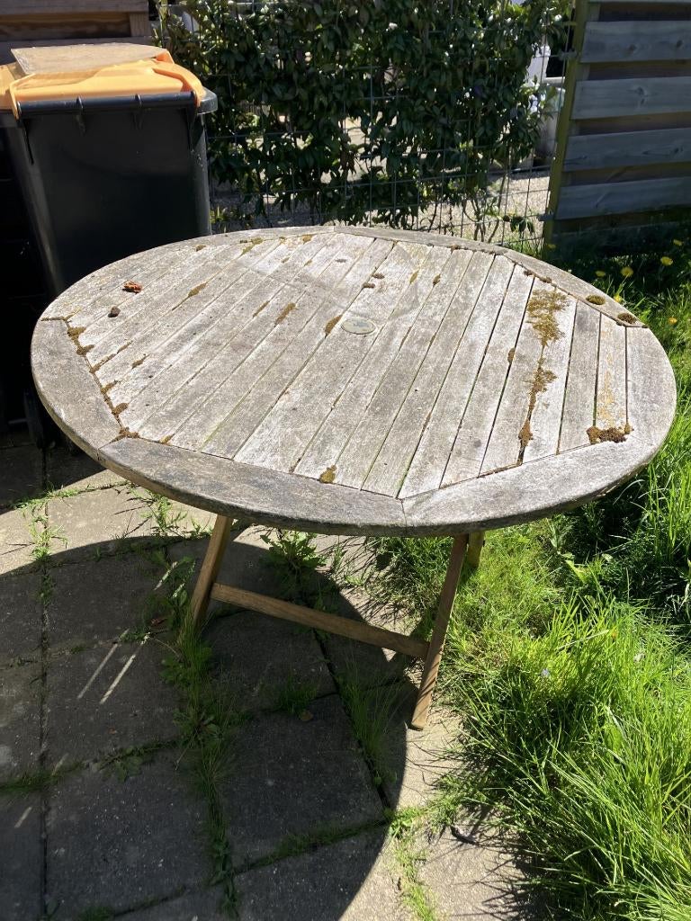Tuintafel en -stoelen (teak), Tuin en Terras, Ophalen, 4 zitplaatsen, Gebruikt, Teakhout