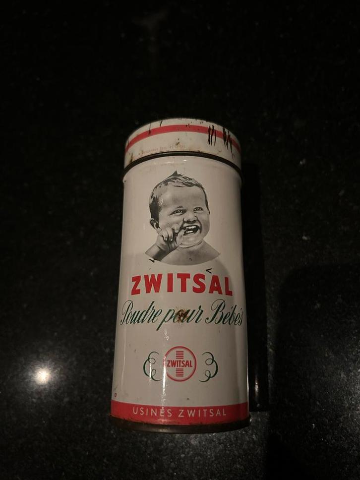Vintage Zwitsal Poudre pour Bébés blikken bus, Verzamelen, Overige Verzamelen, Gebruikt, Ophalen of Verzenden