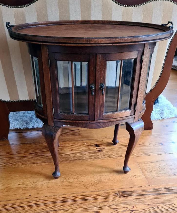 Antiek theekastje met facet glas en dienblad, Antiek en Kunst, Antiek | Meubels | Kasten, Ophalen