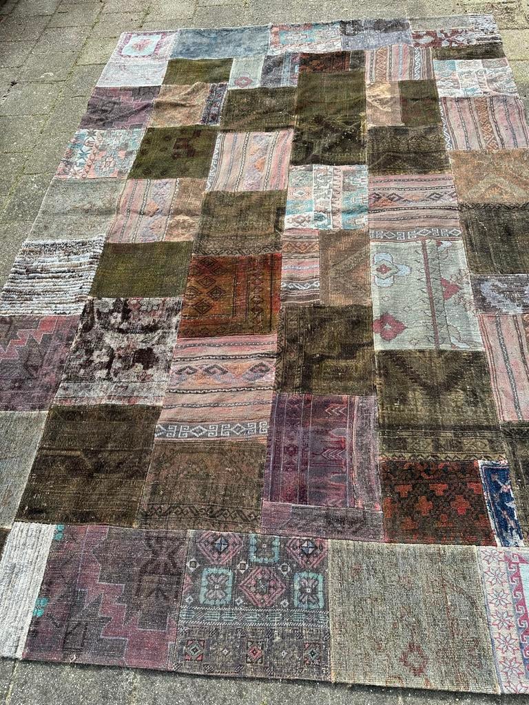 Berber tapijt van antieke kleden patchwork, Ophalen, Gebruikt, Bruin, 150 tot 200 cm