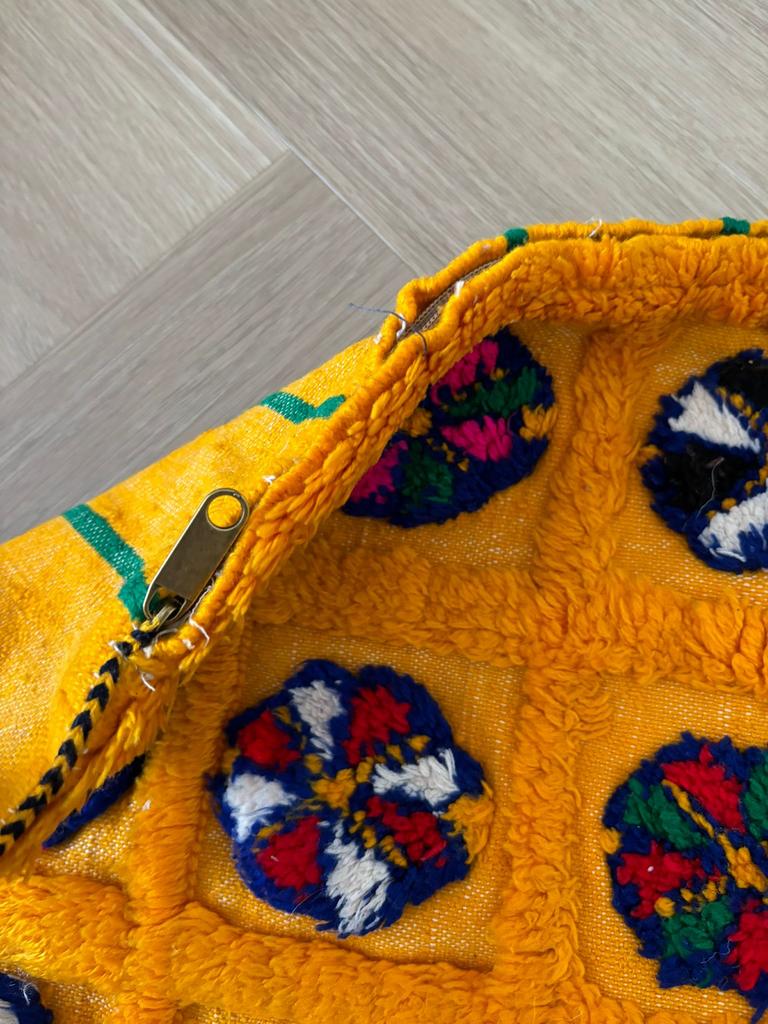 Marokkaans kelim Berbers kussenhoes Marrakech, Ophalen of Verzenden, Gebruikt, Geel, Vierkant