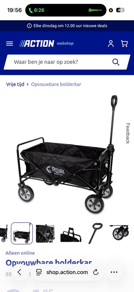 Bolder kar action zwart opvouwbaar, Caravans en Kamperen, Bolderkarren, Ophalen, Opvouwbaar, Zo goed als nieuw