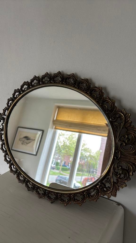 Barkstijl oude spiegel  ovaal, Ophalen of Verzenden, Ovaal, Minder dan 50 cm