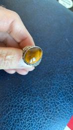 925 sterling zilver ring 21 mm tijgeroog steen, Gebruikt, 20 of groter, Heer, Ophalen of Verzenden