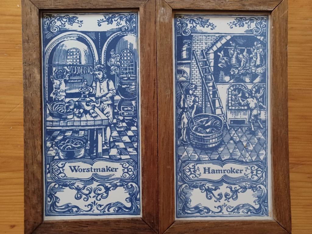 Tegels Worstmaker en Hamroker in houten lijst, Antiek en Kunst, Ophalen of Verzenden