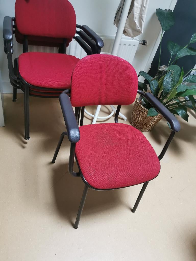 4 donkerrode gestoffeerde stoelen, Ophalen, Overige materialen, Gebruikt, Vier