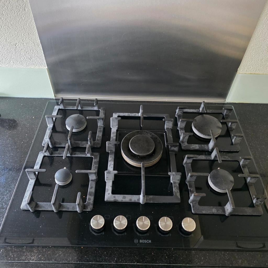 Bosch ppq716c91n Kookplaat / Gas op Glas 5pits / gasplaat, Witgoed en Apparatuur, Kookplaten, Ophalen of Verzenden, Inbouw, Gas