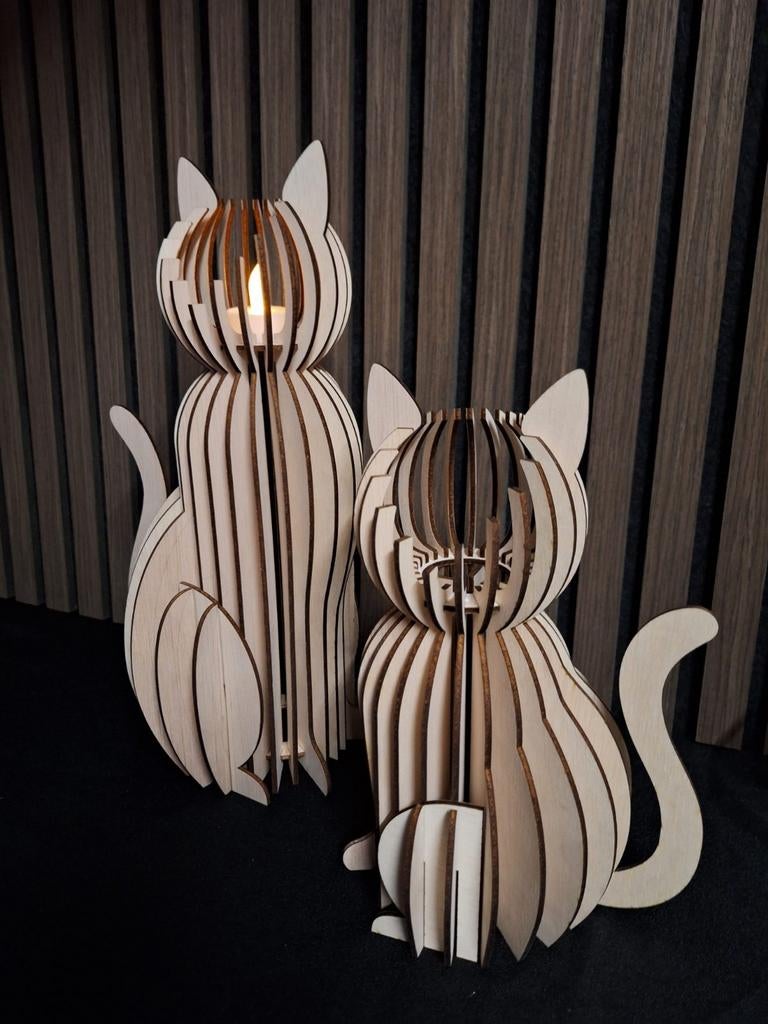 Houten waxinelichthouders KAT, Ophalen of Verzenden, Laserparadijs, Info@laserparadijs.nl, Grou