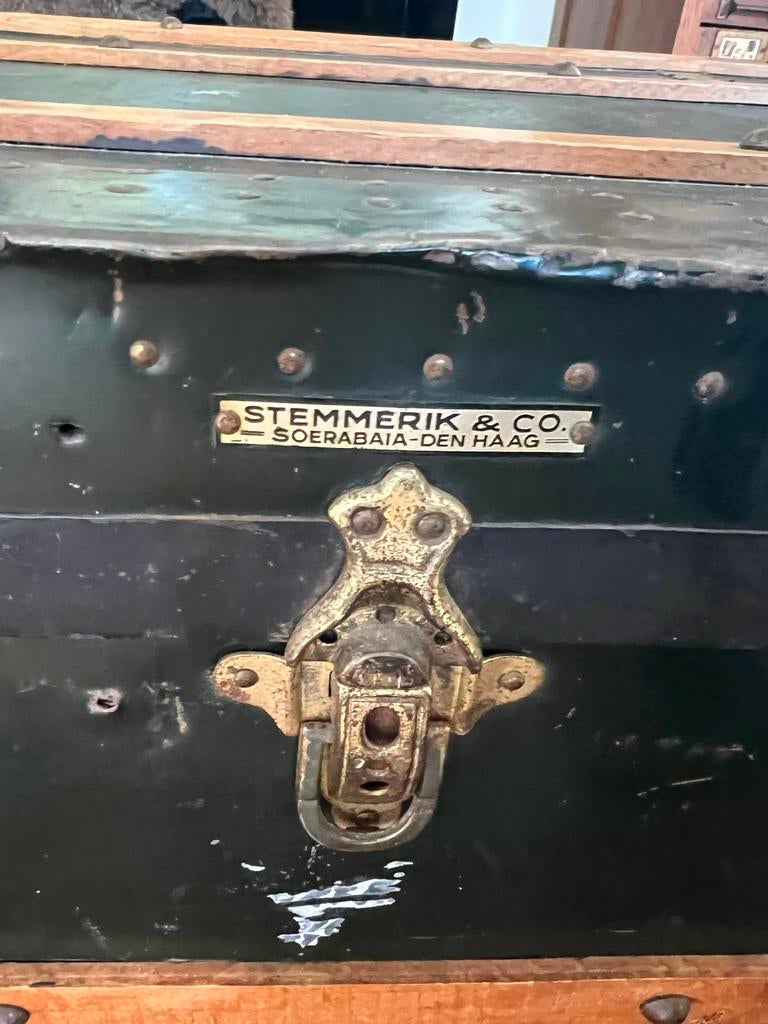 Oude scheepskist, metaal met houtbeslag, L100xB55xH44cm, Ophalen, Gebruikt, 50 tot 100 cm, Metaal