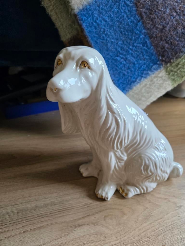 Wit porseleinen hond (cocker spaniël) met gouden details, Ophalen, Zo goed als nieuw, Dier