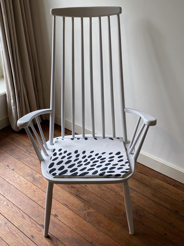 vintage spijlenstoel Tapiovaara stijl, design Pastou, 1960, Huis en Inrichting, Stoelen, Ophalen, Wit, Eén, Hout