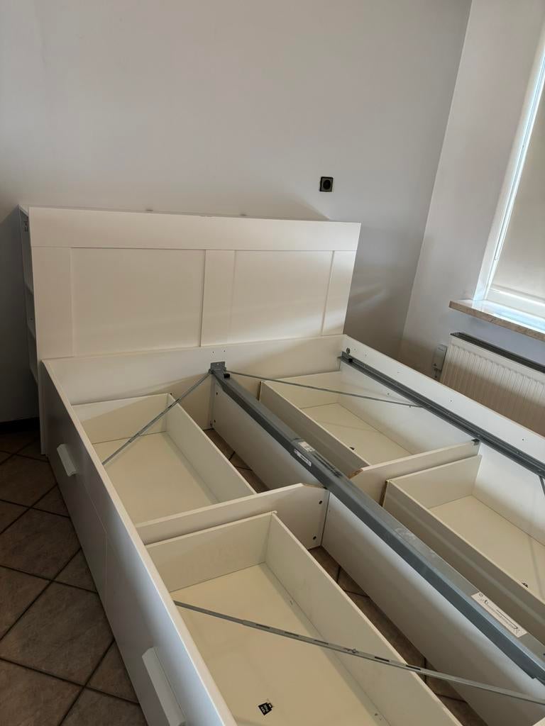 Ikea Brimnes bedframe incl. lades en achterkant 160x200, Ophalen, Gebruikt, Wit, Tweepersoons