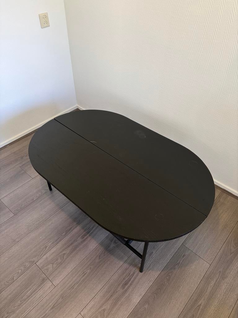 Zwarte ovale salontafel met opbergruimte - JYSK, Ophalen, Gebruikt, 100 tot 150 cm, 50 tot 100 cm