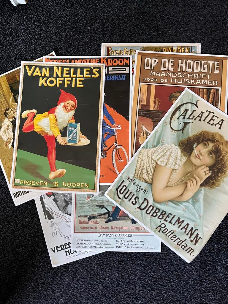 Set van 6 Vintage Reclameposters - Goede Staat, Verzamelen, Posters, A4 of kleiner, Ophalen of Verzenden, Reclame, Rechthoekig Staand