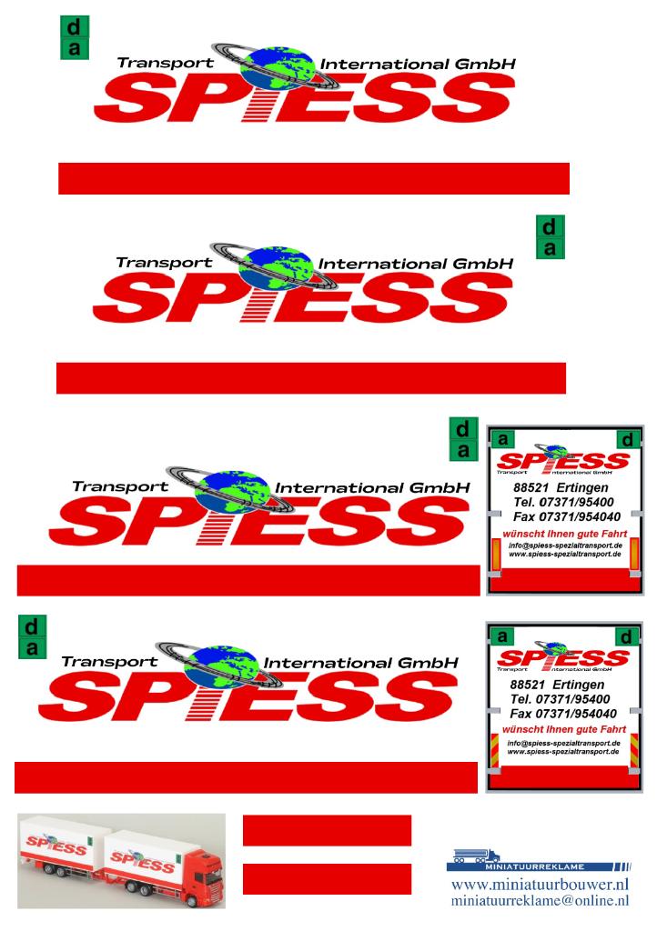Vrachtauto decal 1:50 Spiess int. transport ( Combi ), Verzenden, Nieuw, Bus of Vrachtwagen, Overige merken
