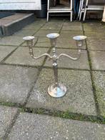 Vintage Zilverkleurige Kandelaar met Drie Armen, Antiek en Kunst, Ophalen of Verzenden, Overige materialen