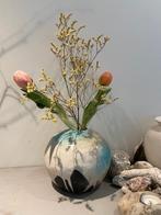 Handgemaakt ronde vaas keramiek. Blauw wit zwart., Ophalen, Overige kleuren, Aardewerk of Porselein, Zo goed als nieuw