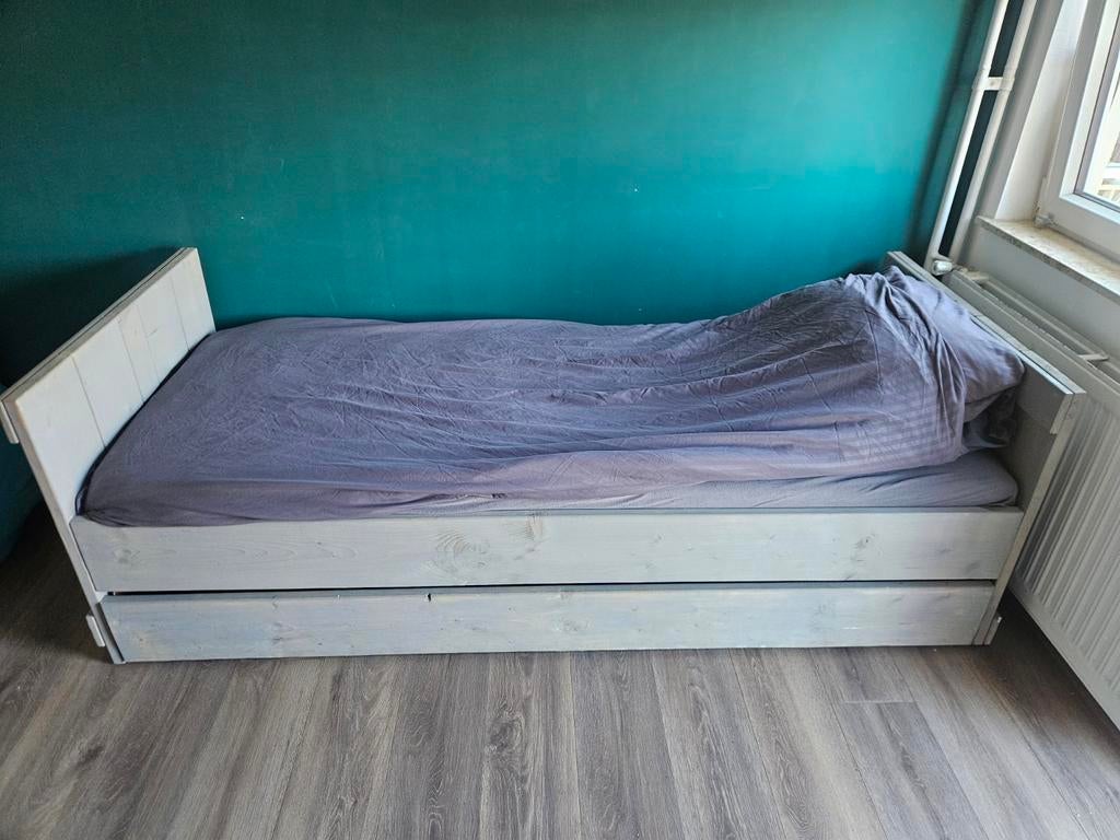 Steigerhoutenbed, Ophalen, Zo goed als nieuw, 180 cm of meer, 85 tot 100 cm