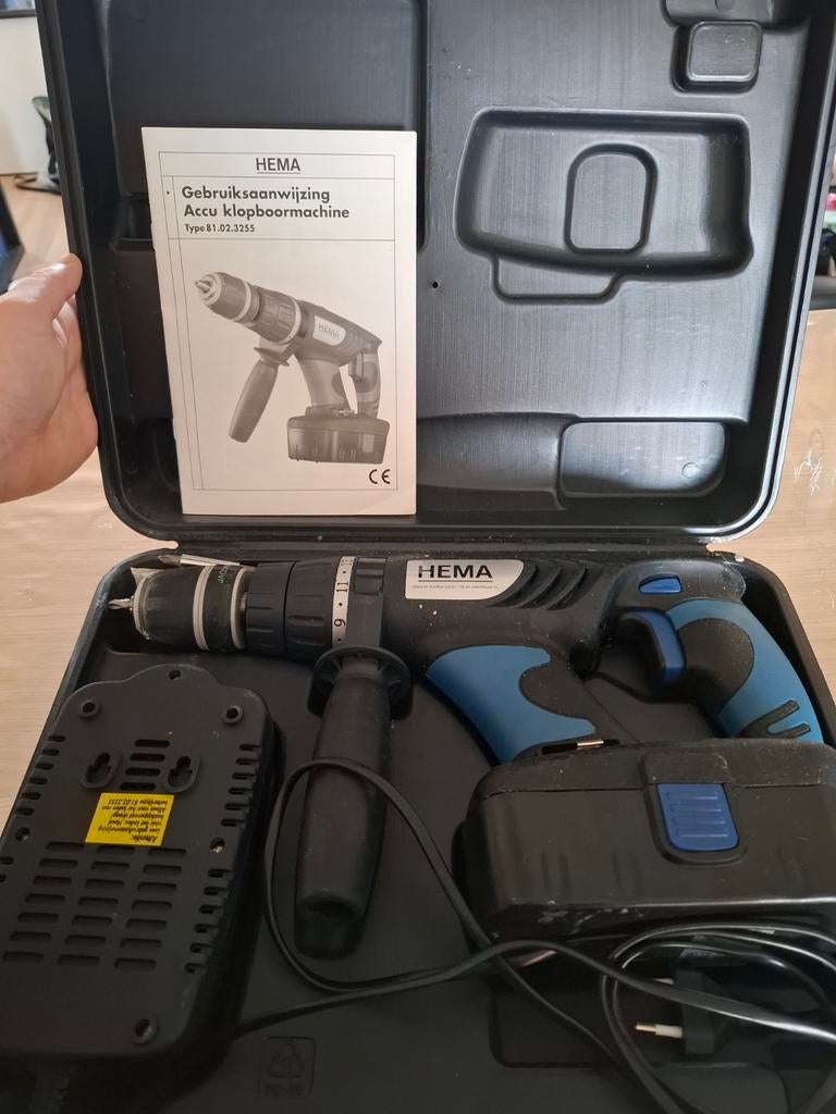 Hema Accu Klopboormachine met Koffer en Lader, Doe-het-zelf en Verbouw, Gereedschap | Boormachines, Gebruikt, Boor- en Schroefmachine