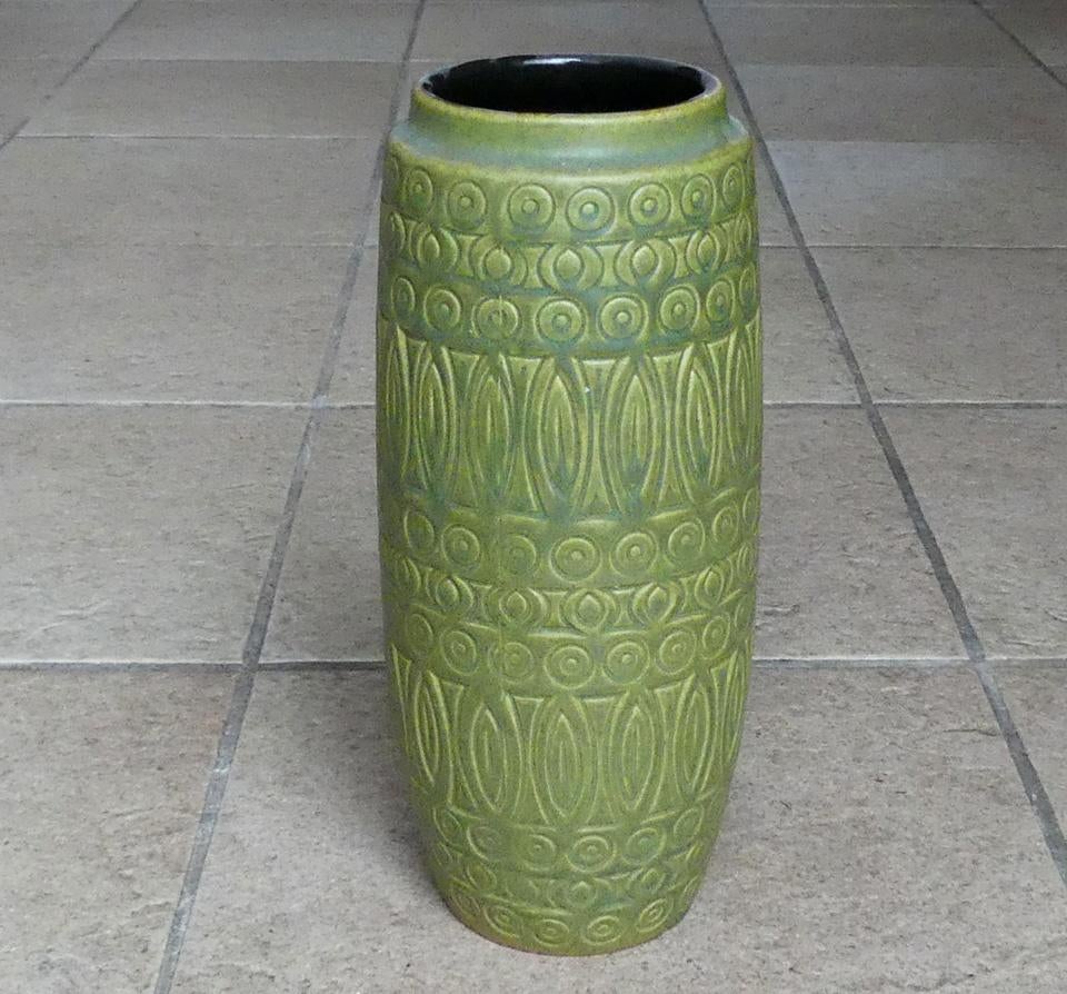 Scheurich 264-30 Hellas vintage vaas olijfgroen West-Germany, Gebruikt, Aardewerk of Porselein, Ophalen of Verzenden, Minder dan 50 cm