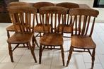 Zes brocante houten stoelen, Huis en Inrichting, Stoelen, Ophalen, Gebruikt, Bruin, Vijf, Zes of meer stoelen