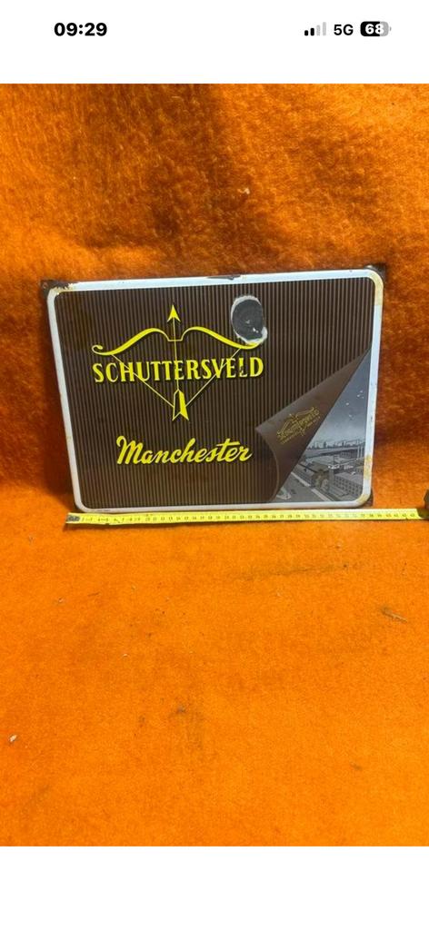 Emaille bord Schuttersveld Manchester Van Heek, Reclamebord, De, Ophalen of Verzenden, Che