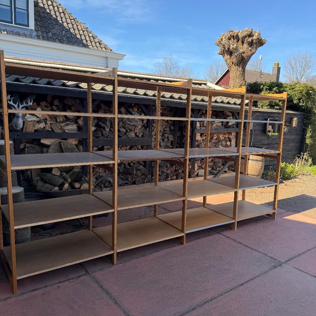 Bruynzeel Archos Stellingkast Houten Stelling 403x80x212cm, Ophalen, Gebruikt, Bruynzeel, Bruynzeel