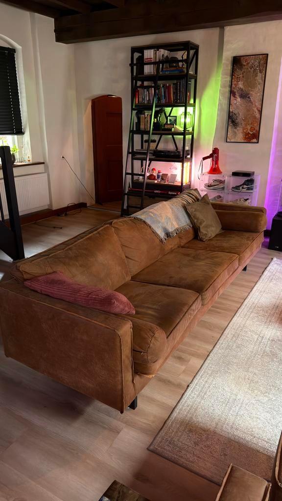 Comfortabele 3-persoons bank van microleder, Huis en Inrichting, Banken | Bankstellen, Ophalen, Driepersoons, 75 tot 100 cm, Rechte bank