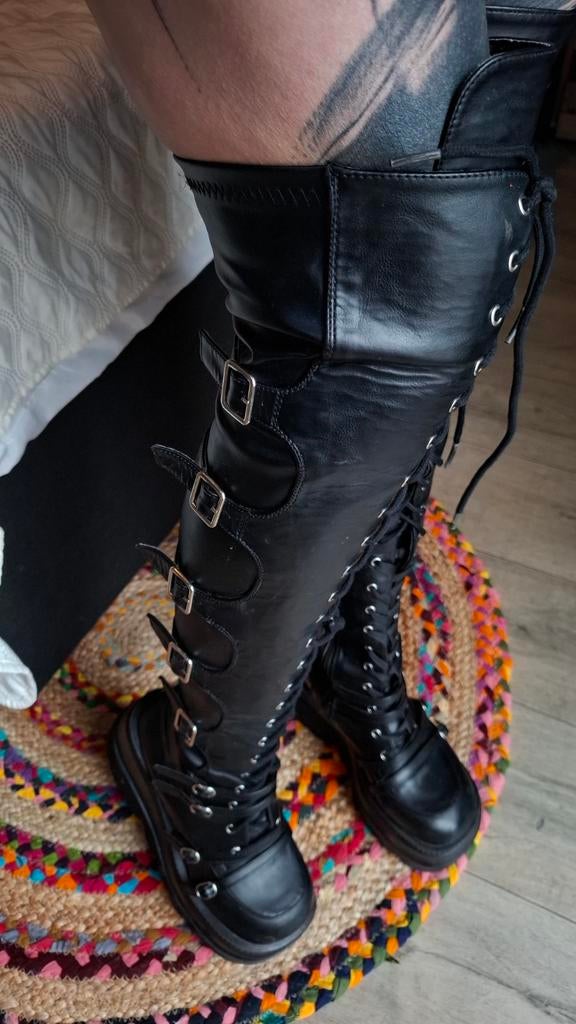 Overknee Veter Platform Boots Maat 36, Kleding | Dames, Schoenen, Hoge laarzen, Zwart, Ophalen of Verzenden