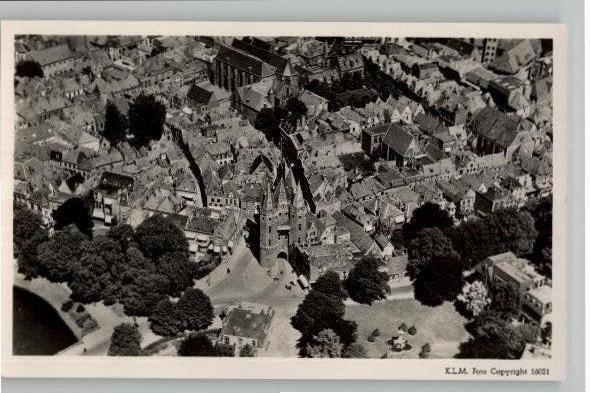 Zwolle Sassenpoort KLM Luchtfoto, Verzamelen, Ansichtkaarten | Nederland, Ongelopen, Overijssel, 1940 tot 1960, Verzenden